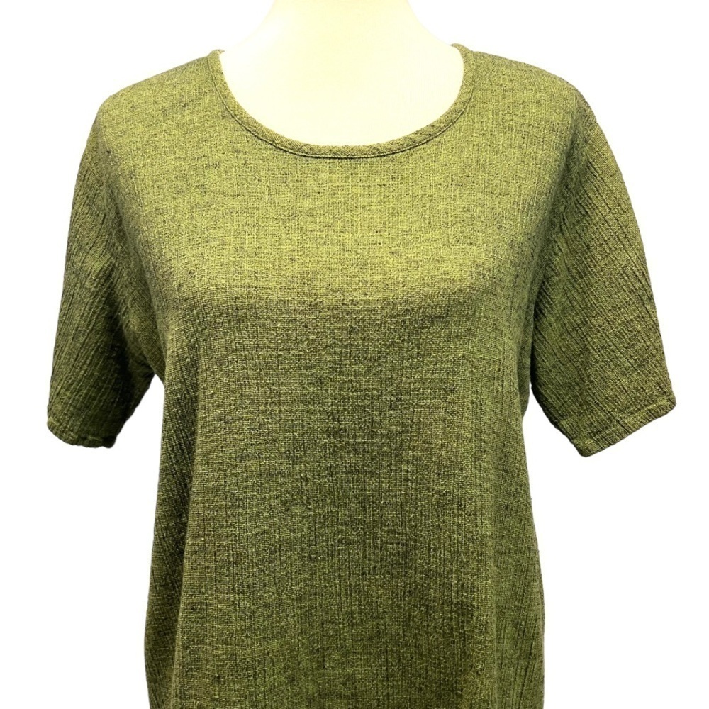 Flax Green Linen Blend Short Sleeve Tunic Top Women’s Small - Picture 2 of 9